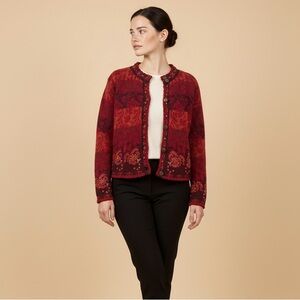 Vintage Chic Red Patterned Women's Blazer
